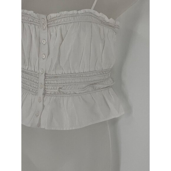 Madewell White Smocked Button-Down Peplum Top Small 100% Cotton Tank READ - Picture 11 of 15